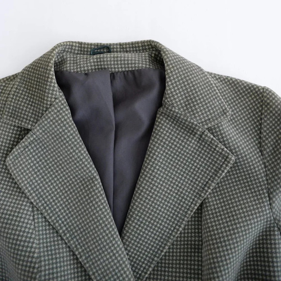 Vintage Olive 50% Cotton Houndstooth Two Button Blazer - Picture 12 of 15